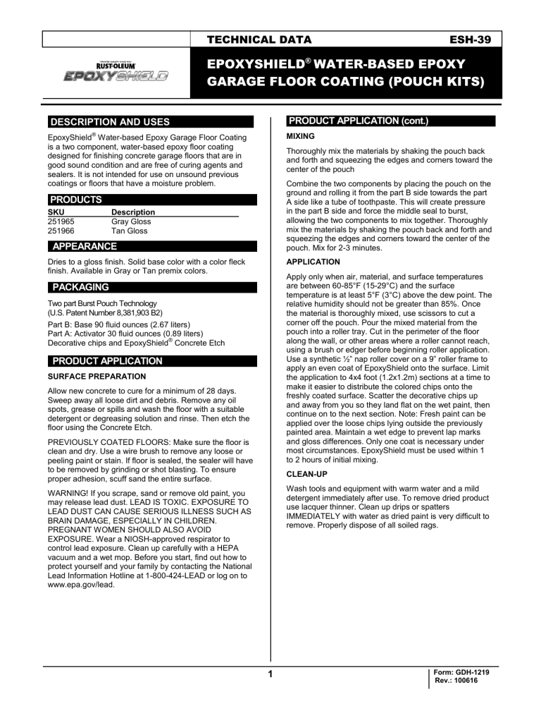 Rust-Oleum EpoxyShield 251965, 301245, 301355, 251966, 301371, 301246 User manual Rust-Oleum EpoxyShield 251965, 301245, 301355, 251966, 301371, 301246 User manual