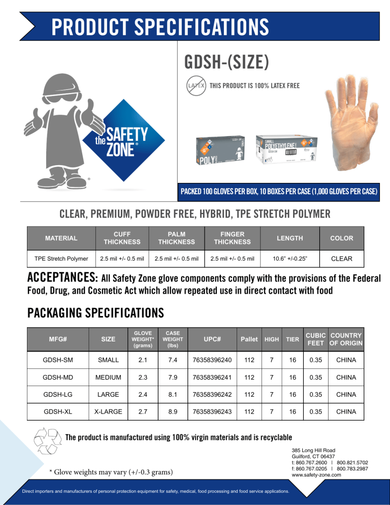 THE SAFETY ZONE GDSH-XL Specification THE SAFETY ZONE GDSH-XL Specification