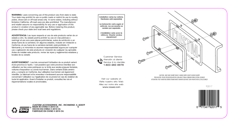 Custom Accessories 92503 Installation guide Custom Accessories 92503 Installation guide