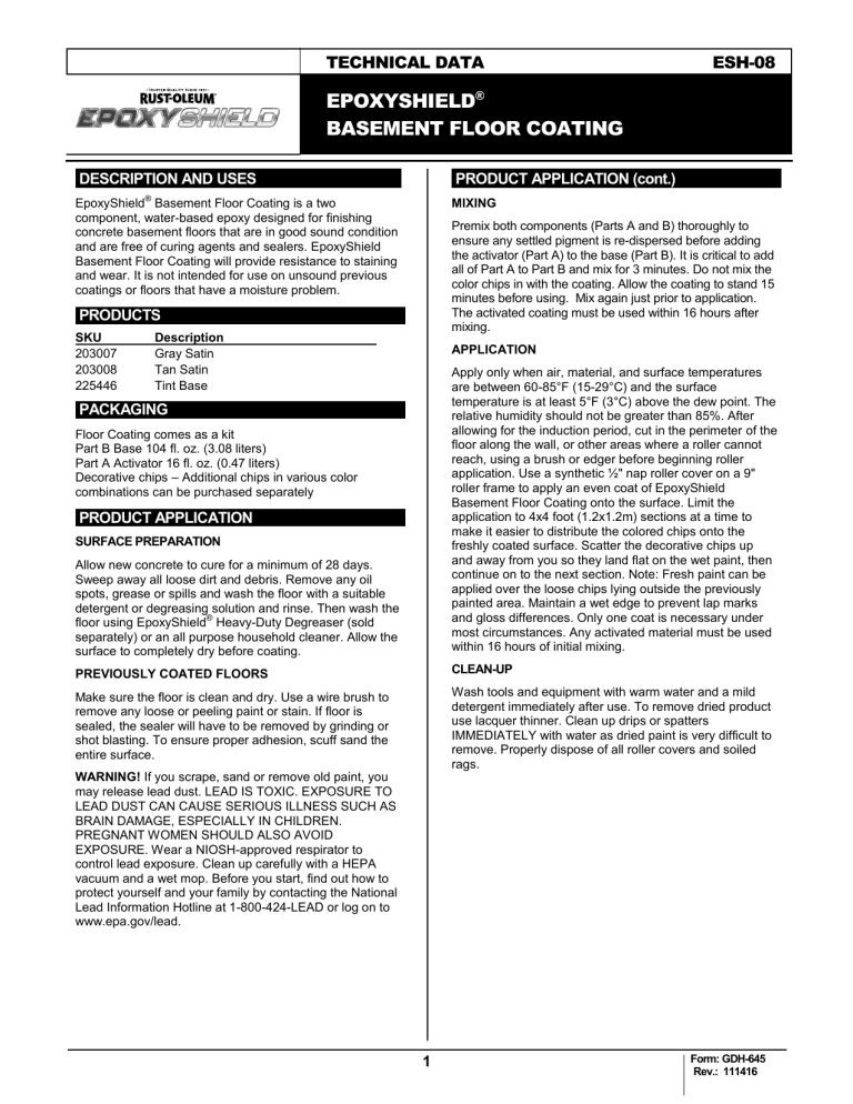 Rust-Oleum EpoxyShield 203007, 203008 User manual Rust-Oleum EpoxyShield 203007, 203008 User manual
