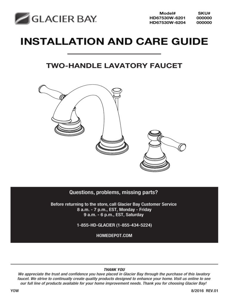Glacier Bay HD67530W-6201 Installation guide Glacier Bay HD67530W-6201 Installation guide