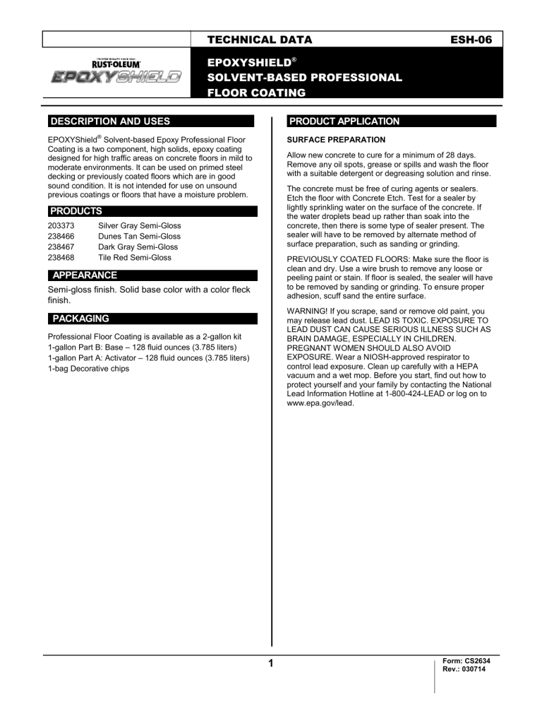 Rust-Oleum EpoxyShield 238468, 238467, 238466 User manual Rust-Oleum EpoxyShield 238468, 238467, 238466 User manual