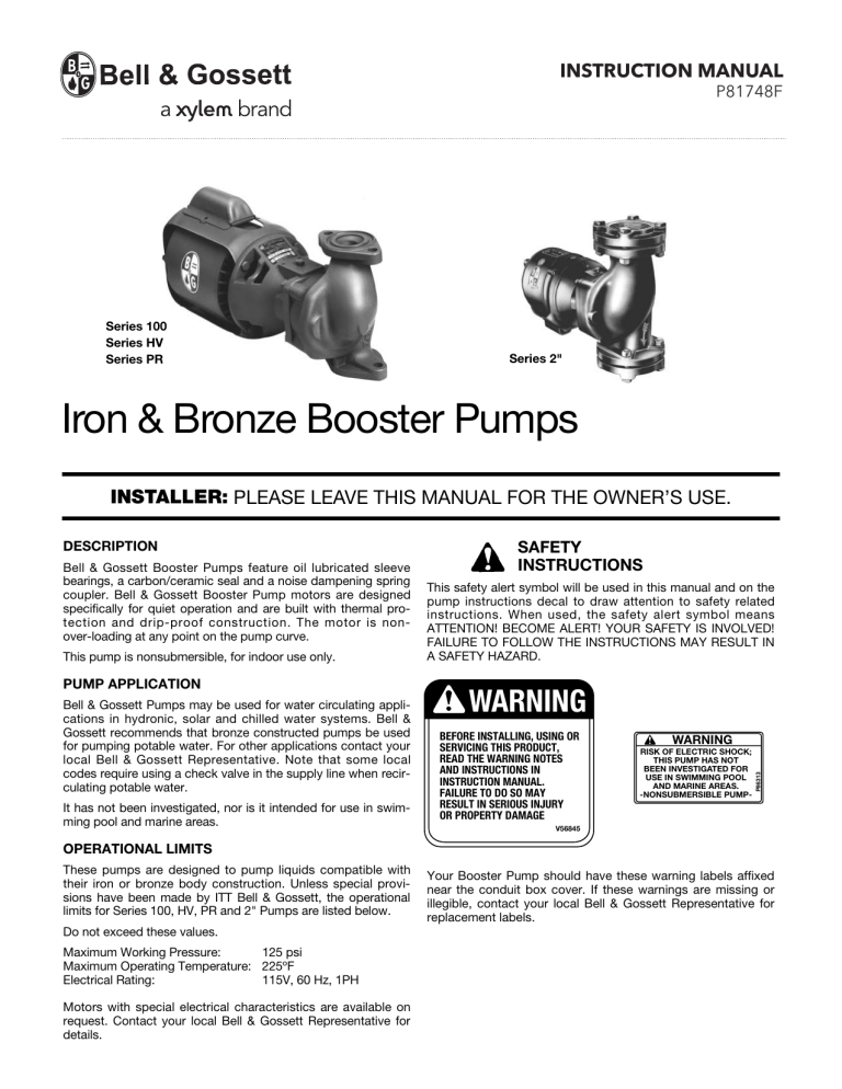 Bell and Gossett Series 100, BG100 User manual Bell and Gossett Series 100, BG100 User manual