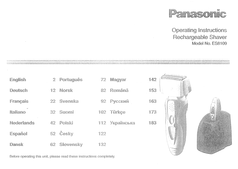 Panasonic ES 8109 User manual Panasonic ES 8109 User manual