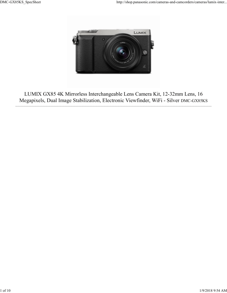 Panasonic DMC-GX85KK Specification Panasonic DMC-GX85KK Specification