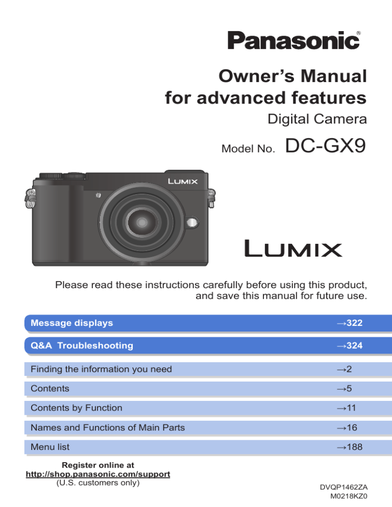 Panasonic DC-GX9MK User manual Panasonic DC-GX9MK User manual