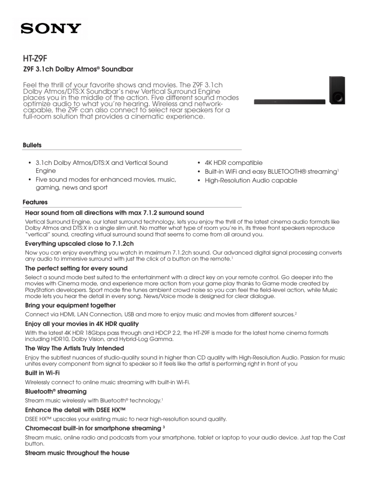 Sony HTZ9F Specification Sony HTZ9F Specification