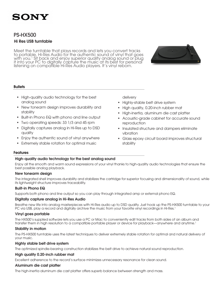 Sony PSHX500 Specification Sony PSHX500 Specification