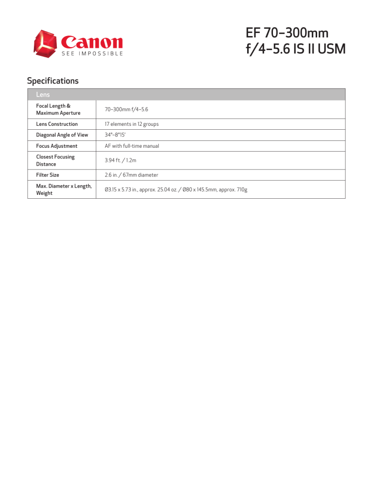 Canon 0571C005 Specification Canon 0571C005 Specification