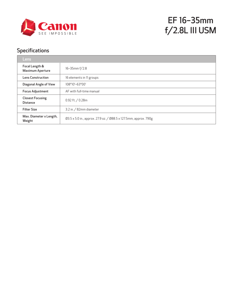 Canon 0573C002 Specification Canon 0573C002 Specification