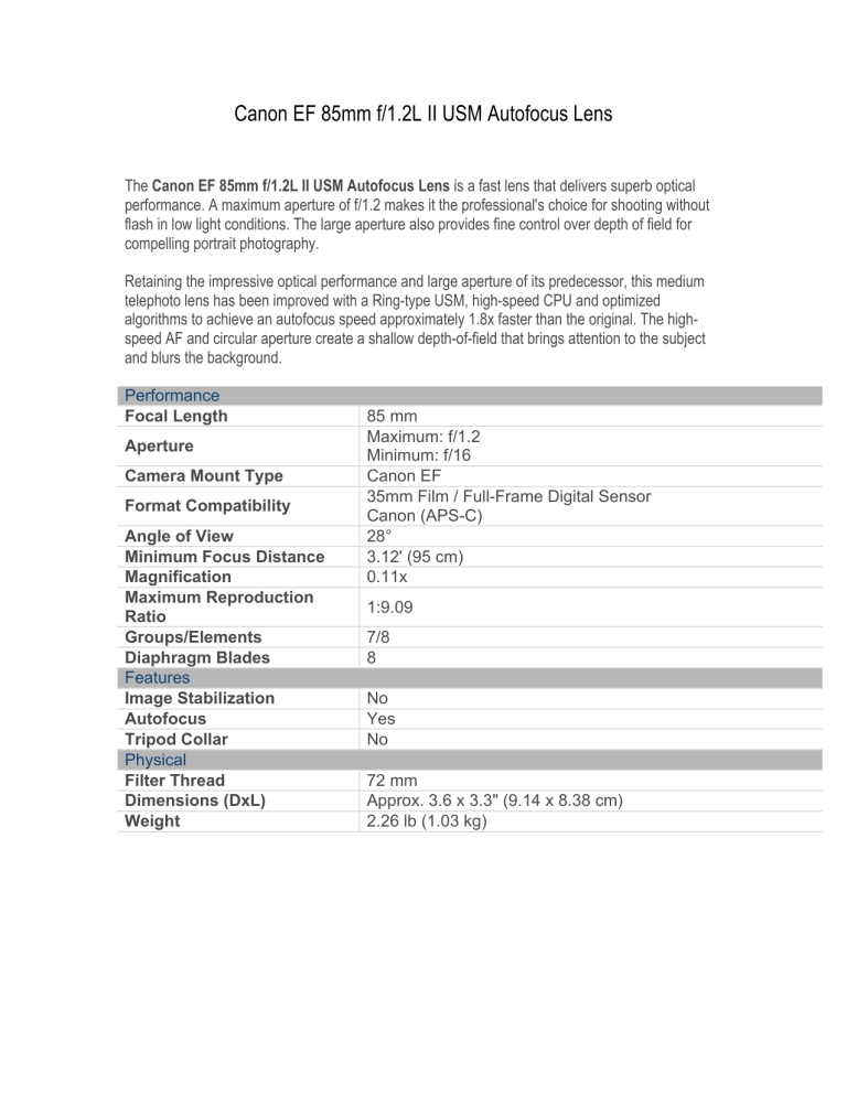 Canon 1056B002 Specification Canon 1056B002 Specification