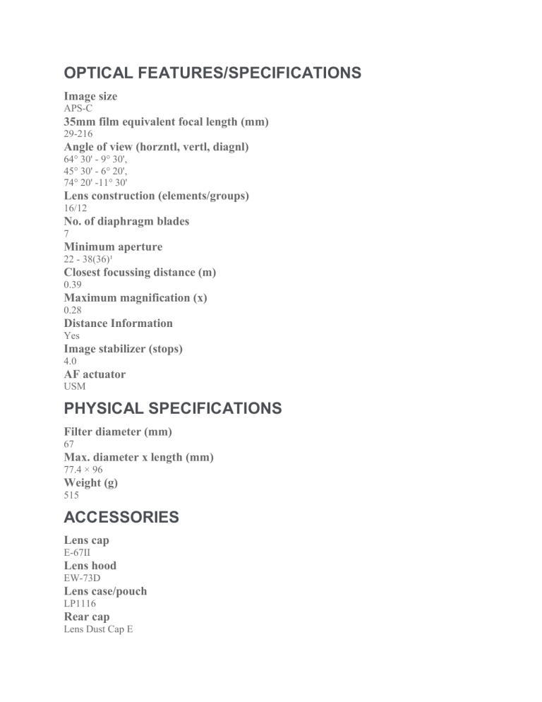Canon 1276C002 Specification Canon 1276C002 Specification