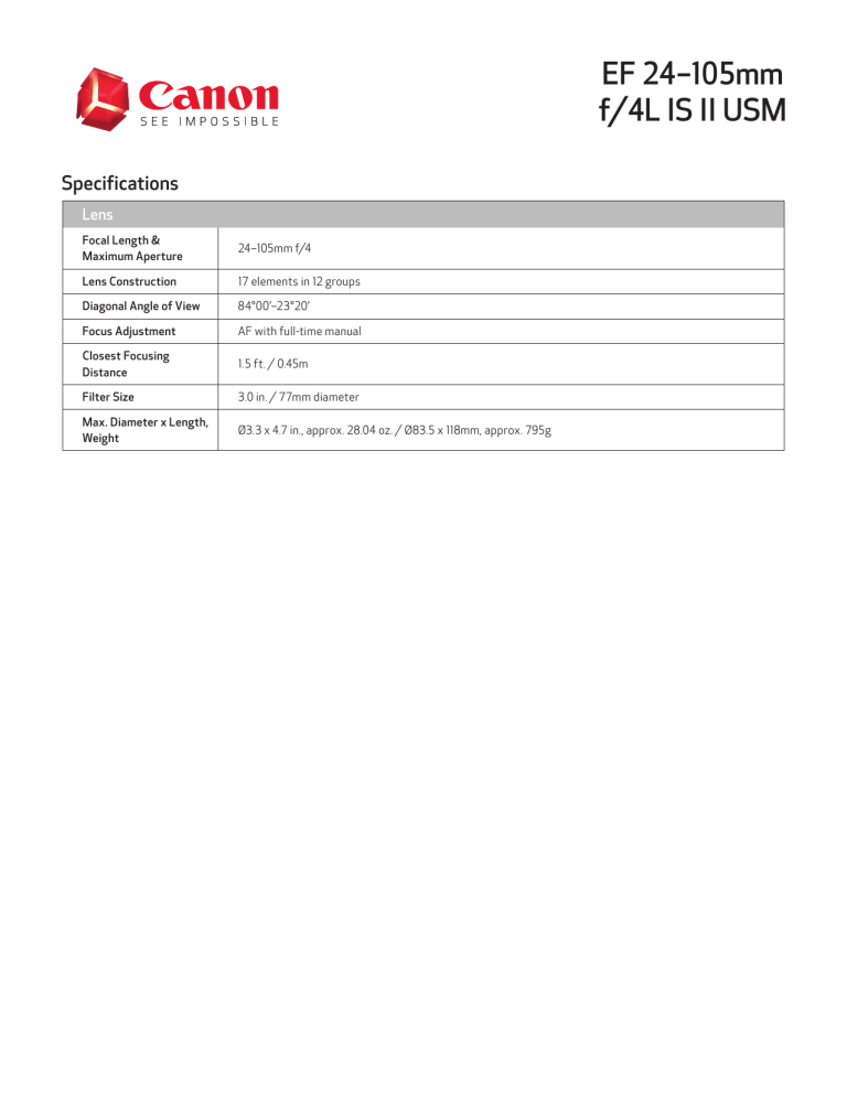 Canon 1380C002 Specification Canon 1380C002 Specification