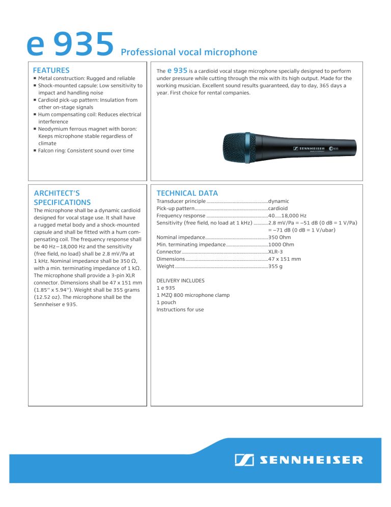 Sennheiser Pro Audio e 935 User guide Sennheiser Pro Audio e 935 User guide