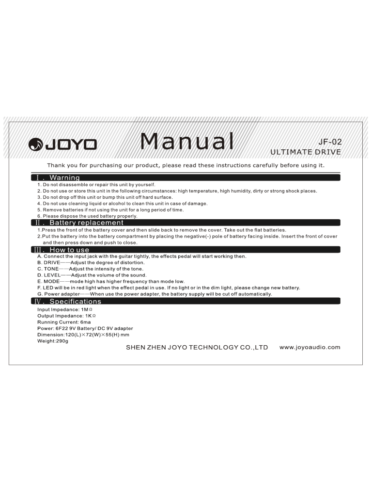 JOYO JF-02 User manual JOYO JF-02 User manual