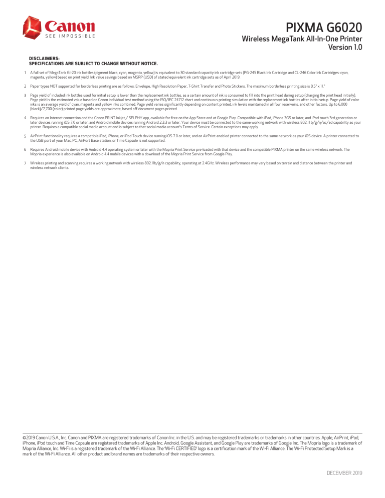 Canon 3113C002 Specification Canon 3113C002 Specification
