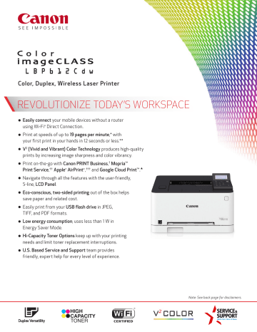 Canon LBP612 Specification Canon LBP612 Specification