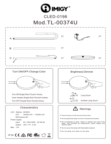 IMIGY Floor LED Lamp | 7W Reading LED Light Lamp | Round Lighting Head | Touch Control 4 Color Modes | Stepless Brightness Adjustable Flexible Gooseneck | by | White User manual IMIGY Floor LED Lamp | 7W Reading LED Light Lamp | Round Lighting Head | Touch Control 4 Color Modes | Stepless Brightness Adjustable Flexible Gooseneck | by | White User manual