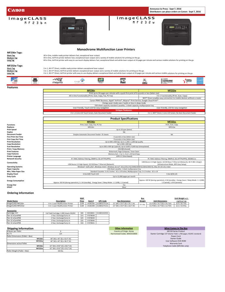 Canon 1418C036AA Specification Canon 1418C036AA Specification