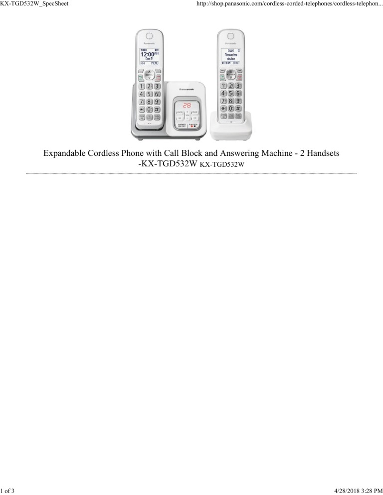 Panasonic KX-TGD532W Specification Panasonic KX-TGD532W Specification