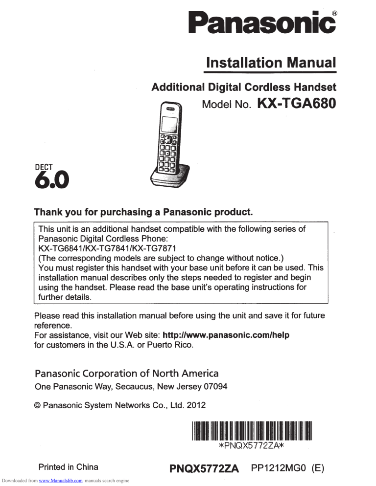 Panasonic KX-TGA680S User manual Panasonic KX-TGA680S User manual