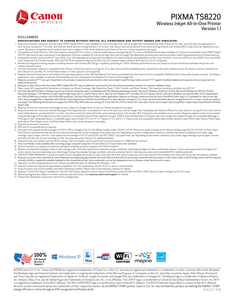 Canon 2987C022 Specification Canon 2987C022 Specification