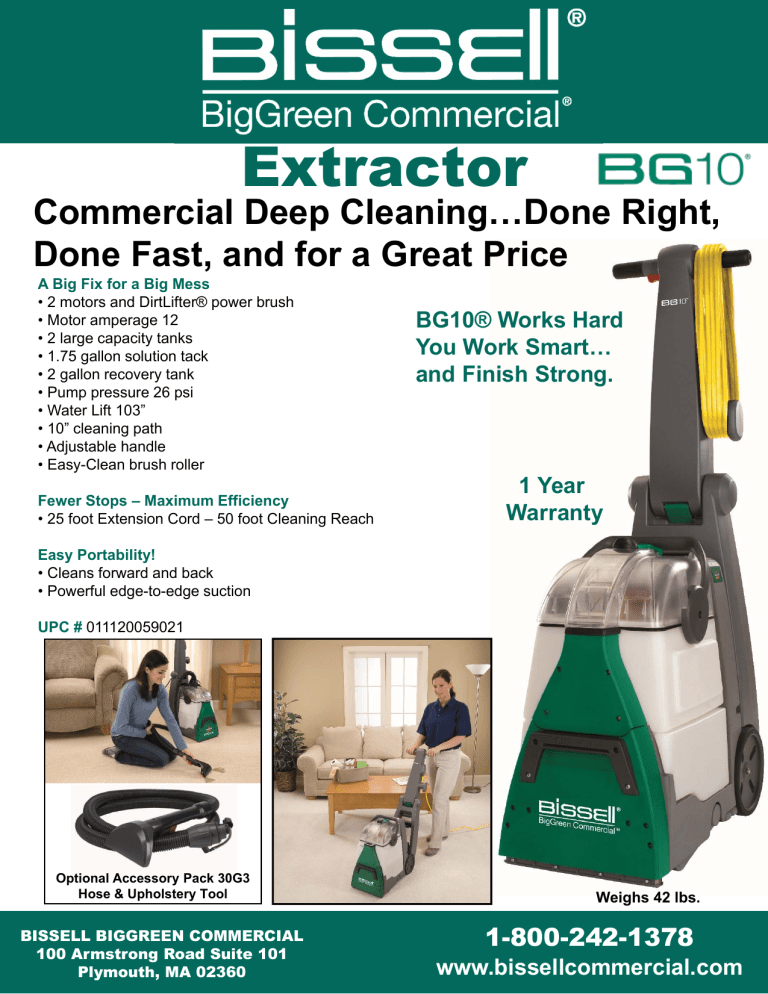 Bissell Commercial BG10 Specification Bissell Commercial BG10 Specification