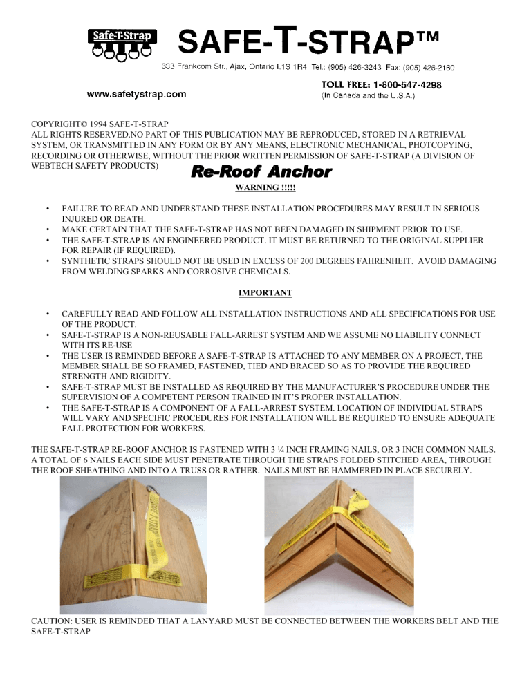 Safe-T-Strap Re-Roof Cross Arm Strap Installation guide Safe-T-Strap Re-Roof Cross Arm Strap Installation guide