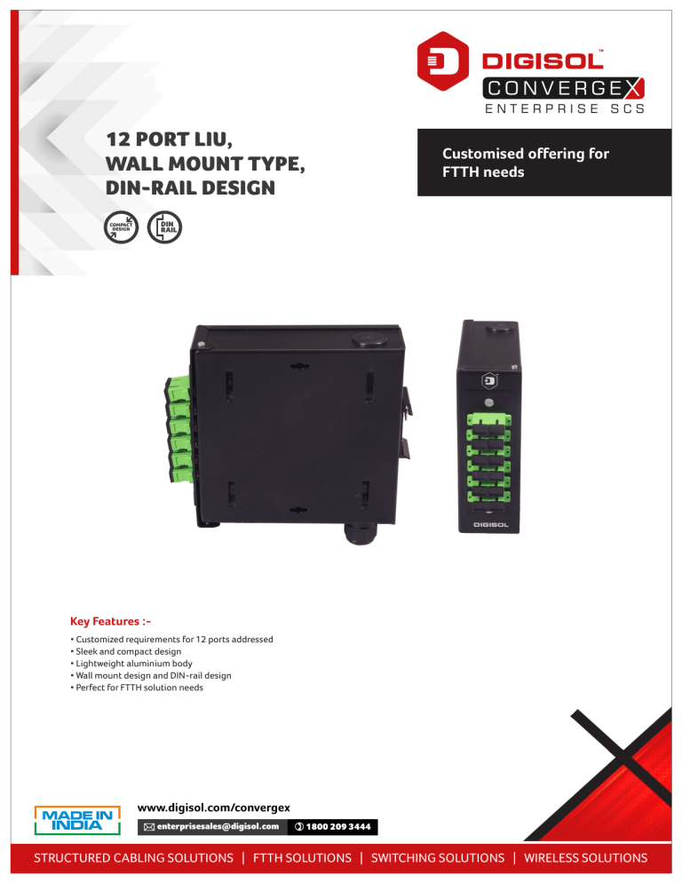 Digisol Enterprise ConvergeX 12 Port LIU Datasheet Digisol Enterprise ConvergeX 12 Port LIU Datasheet