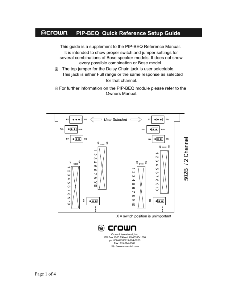 Crown P.I.P.-BEQC, P.I.P.-BEQX User guide Crown P.I.P.-BEQC, P.I.P.-BEQX User guide