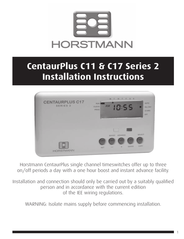 Horstmann CentaurPlus C11 Series 2, CentaurPlus C17 Series 2 Installation guide Horstmann CentaurPlus C11 Series 2, CentaurPlus C17 Series 2 Installation guide