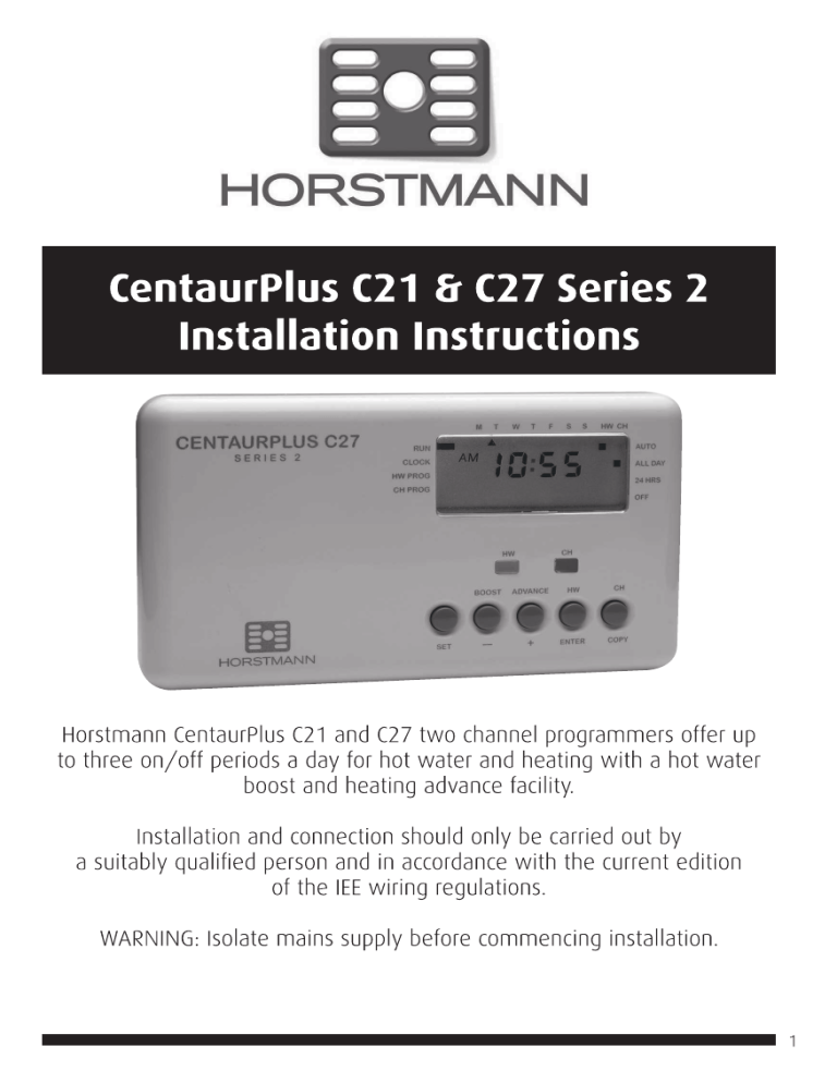Horstmann CentaurPlus C21 Series 2, CentaurPlus C27 Series 2 Installation guide Horstmann CentaurPlus C21 Series 2, CentaurPlus C27 Series 2 Installation guide