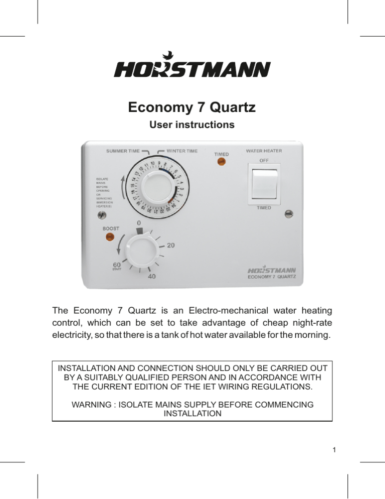 Horstmann Economy 7 Quartz User guide Horstmann Economy 7 Quartz User guide