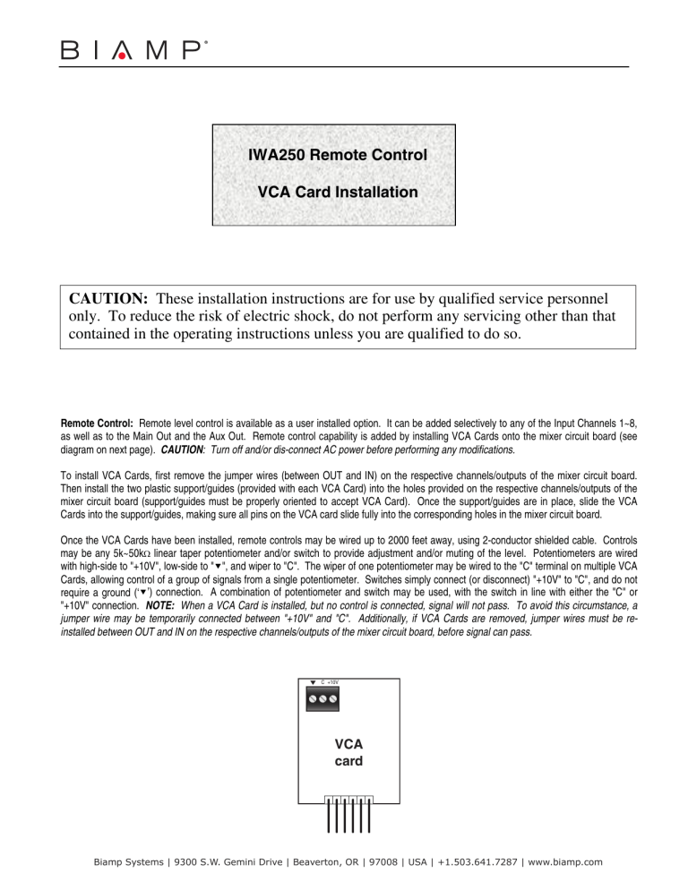 Biamp IWA250 VCA User manual Biamp IWA250 VCA User manual