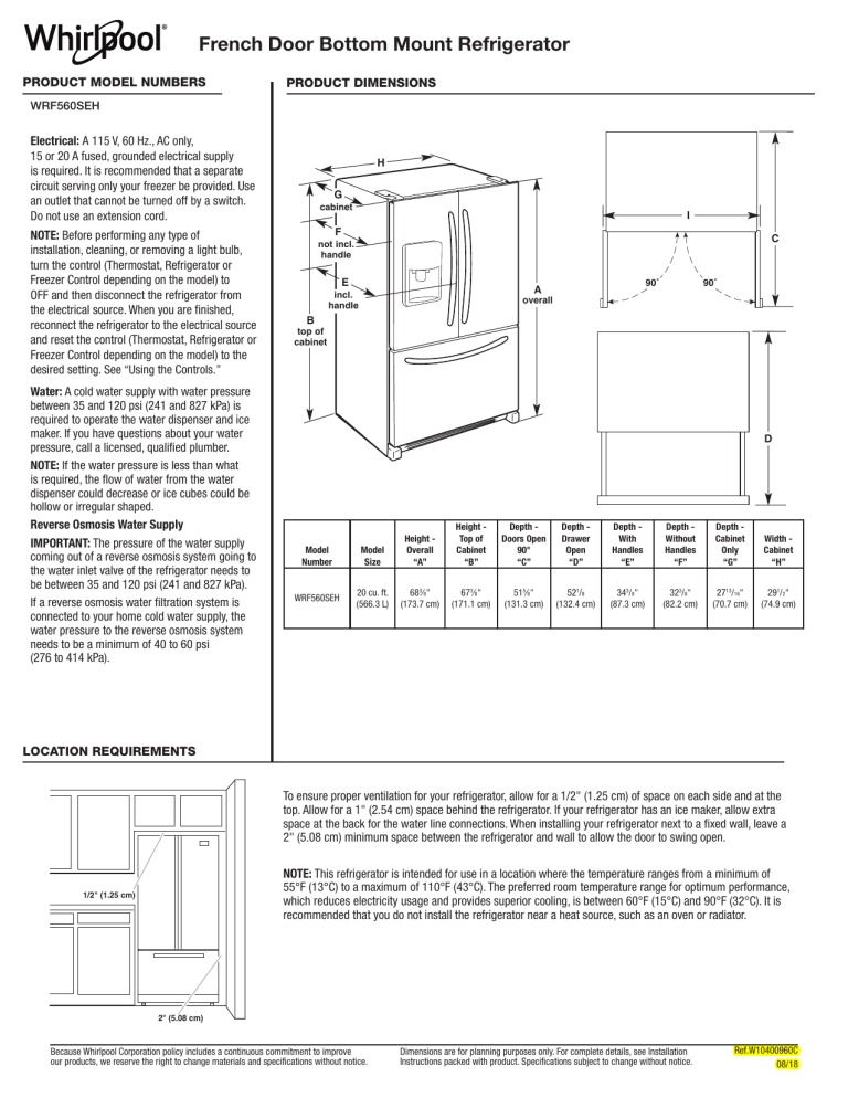Whirlpool WRF560SEHB User manual Whirlpool WRF560SEHB User manual