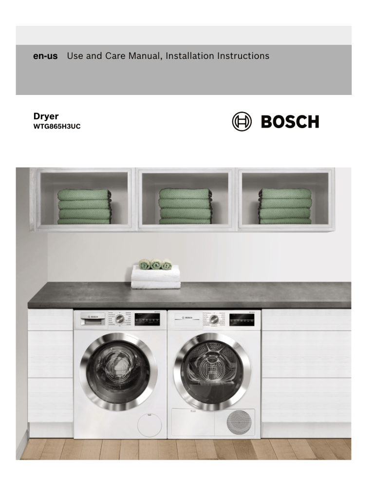 Bosch WTG865H3UC Installation guide Bosch WTG865H3UC Installation guide