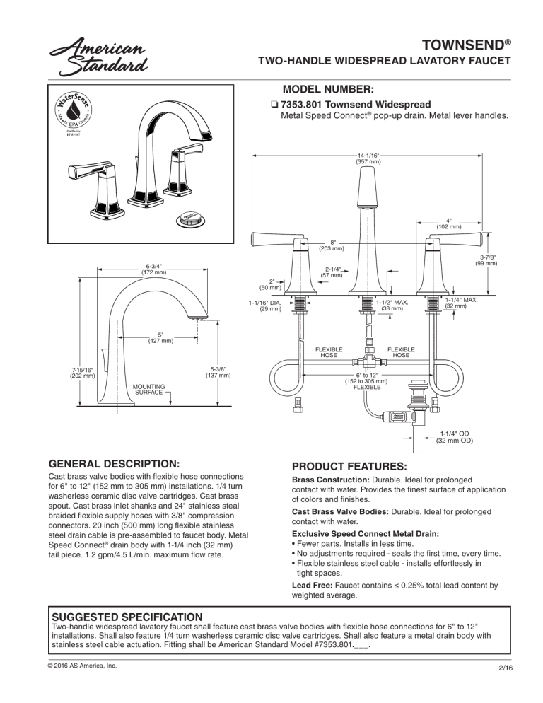 American Standard 7353801.295, 7353801.013 User manual American Standard 7353801.295, 7353801.013 User manual