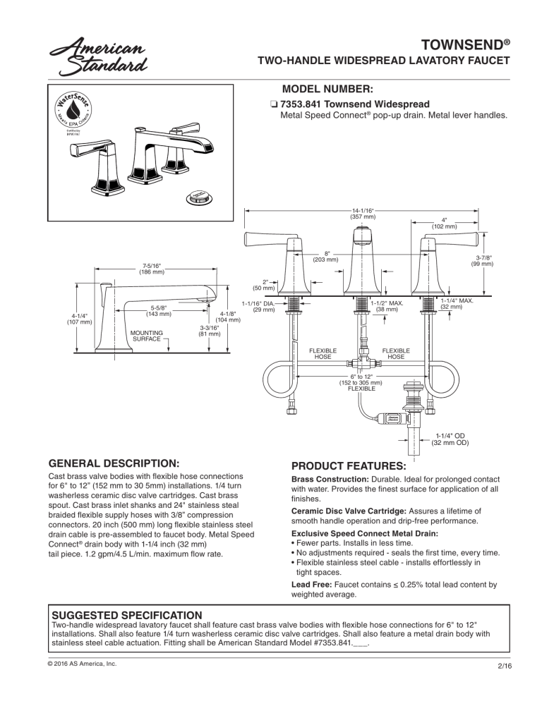 American Standard 7353841.295 User manual American Standard 7353841.295 User manual