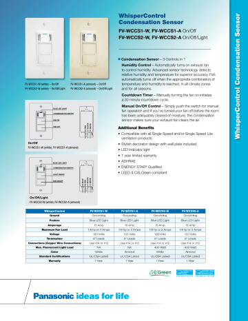 Panasonic FV-WCSW21-W, FV-WCCS1-W, FV-WCD01-W, FV-WCSW31-W, FV-WCCS2-A User manual Panasonic FV-WCSW21-W, FV-WCCS1-W, FV-WCD01-W, FV-WCSW31-W, FV-WCCS2-A User manual