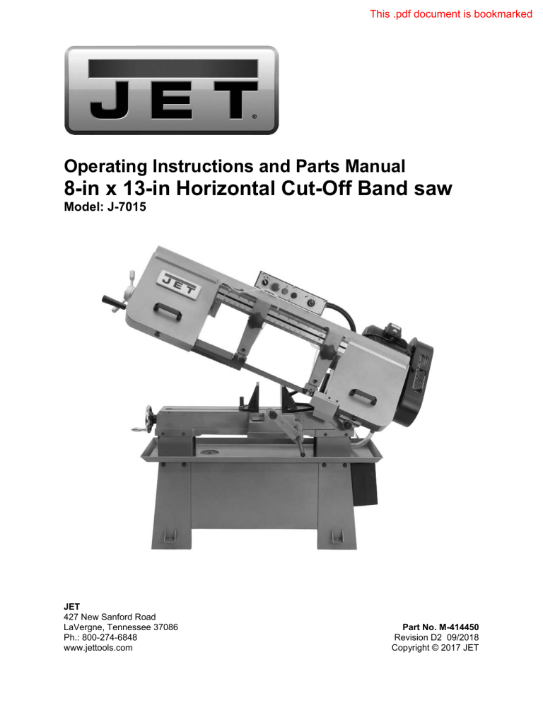 JET J-7015, 414450 Owner's manual JET J-7015, 414450 Owner's manual
