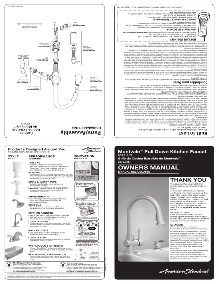 American Standard 9379315.075 Operating instructions American Standard 9379315.075 Operating instructions