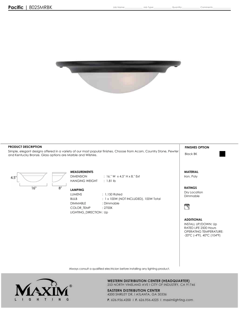 Maxim Lighting 21679CDBK/BUI Installation guide Maxim Lighting 21679CDBK/BUI Installation guide