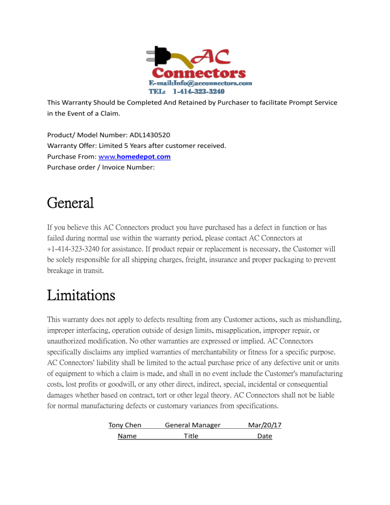 AC WORKS ADL1430520 Product information AC WORKS ADL1430520 Product information