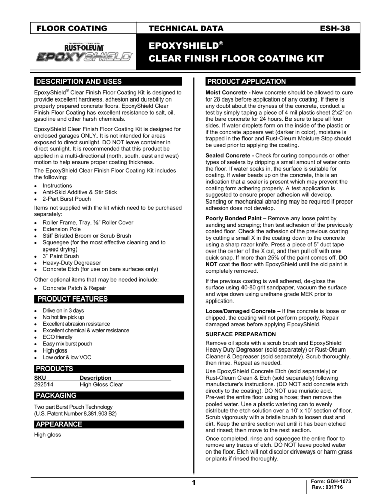 Rust-Oleum EpoxyShield 292514 User manual Rust-Oleum EpoxyShield 292514 User manual