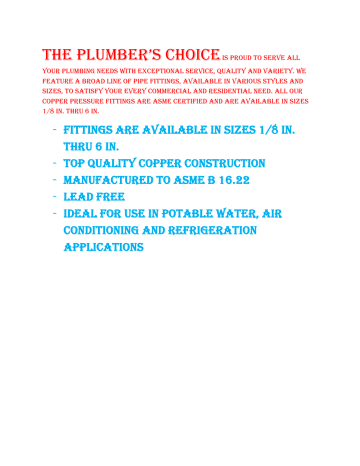 The Plumber's Choice 2015CCRT-5, 1003CCRT-5, 3011CCRT-5, 1005CCRT-5, 1547CCRT-5, 0250CCLN-5, 0034FTFA-5, 0014CCLT-5, 1000CCRT-5, 0100FTFA-5 Installation guide The Plumber's Choice 2015CCRT-5, 1003CCRT-5, 3011CCRT-5, 1005CCRT-5, 1547CCRT-5, 0250CCLN-5, 0034FTFA-5, 0014CCLT-5, 1000CCRT-5, 0100FTFA-5 Installation guide