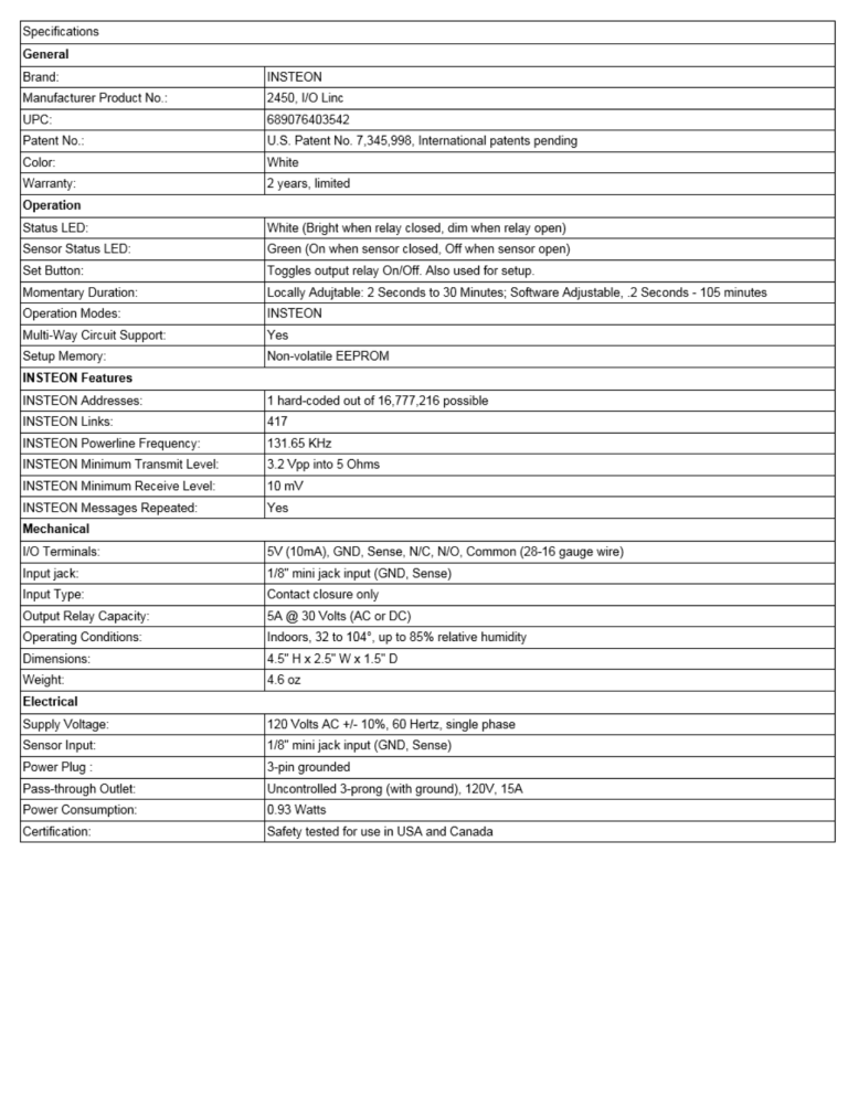 INSTEON 74551 Product information INSTEON 74551 Product information