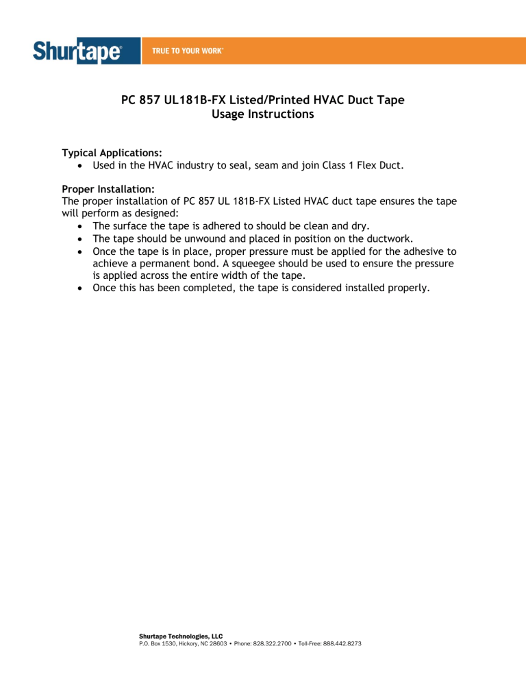 Shurtape 241585 Installation guide Shurtape 241585 Installation guide