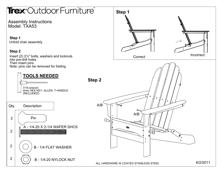 Trex Outdoor Furniture TXS116-1-TH, TXS116-1-VL Installation guide Trex Outdoor Furniture TXS116-1-TH, TXS116-1-VL Installation guide