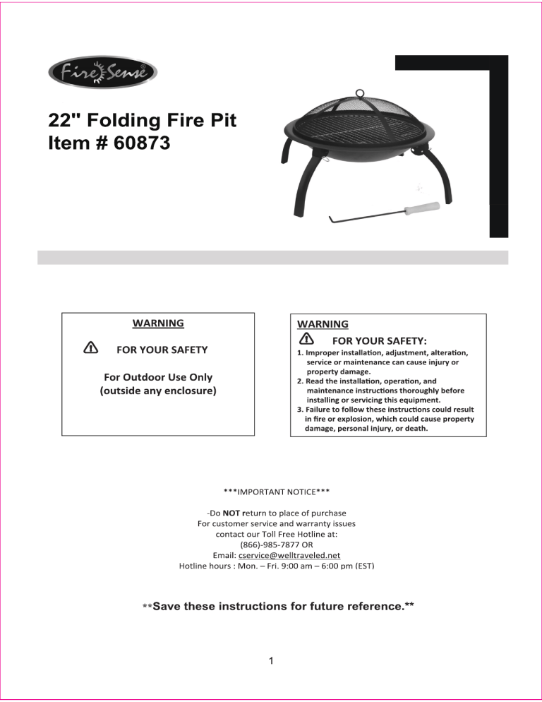 Fire Sense 60873 User manual Fire Sense 60873 User manual