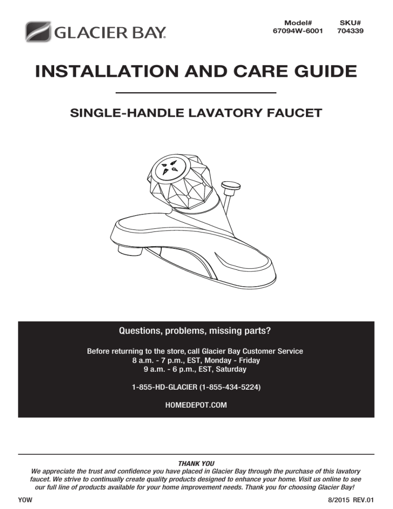 Glacier Bay 67094W-6A01 Installation guide Glacier Bay 67094W-6A01 Installation guide